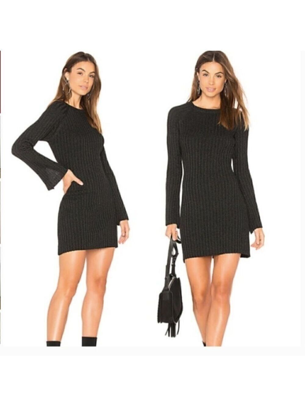 New Anthropologie John + Jenn Slinky Black Lightweight Knit Dress Hint Silver
